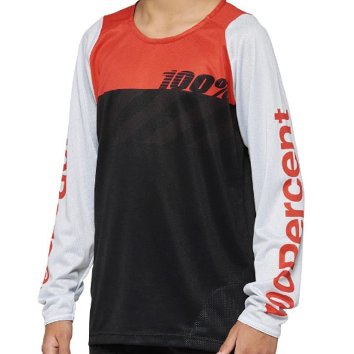 100% R-Core Youth Long Sleeve 2022 Race Jersey - Black/Racer Red