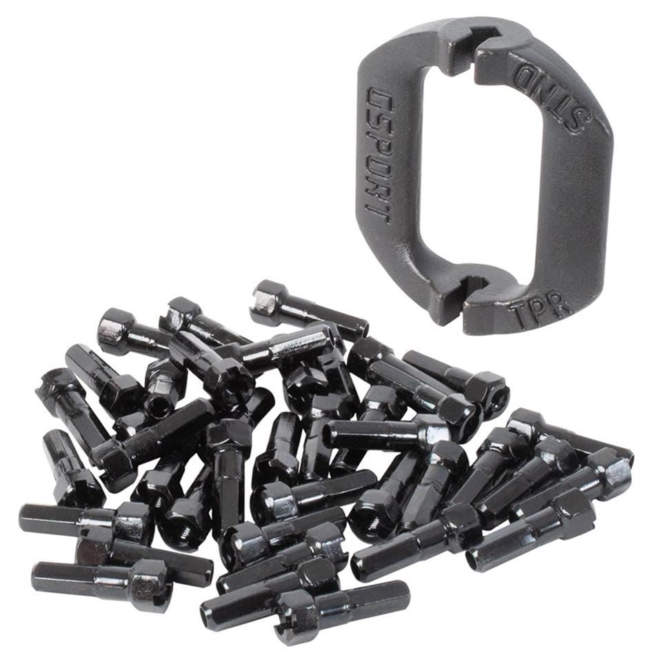 G-Sport Taper Hex Spoke Nipples & 2 In 1 Spoke Wrench - Black
