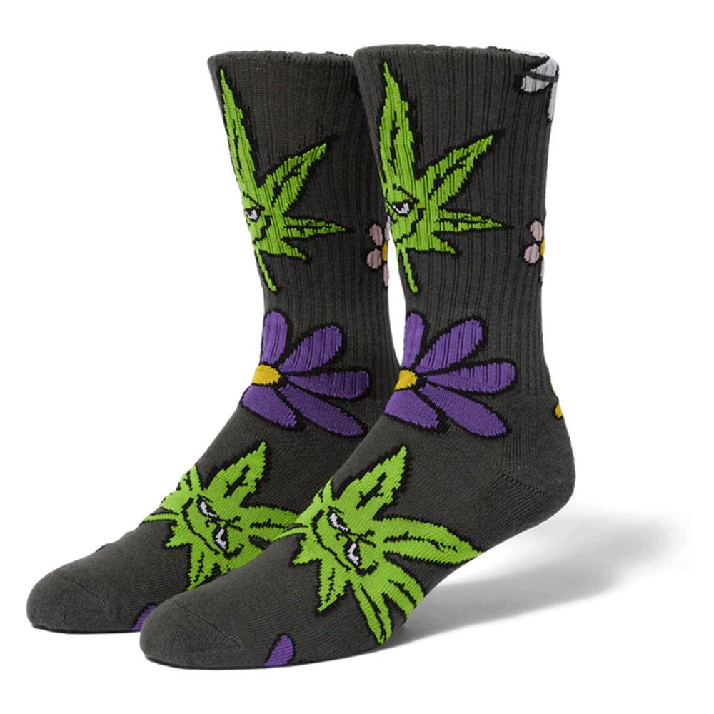 HUF Green Buddy Blossom Sock - Charcoal - Charcoal