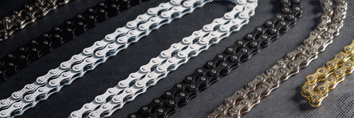 Shop BMX Bike Chain to suit every rider level and style at SourceBMX. Whether you want to replace the old or buy new ones. We have a huge range for your BMX Bikes from Beginners to Intermediate, or Pro to Race.