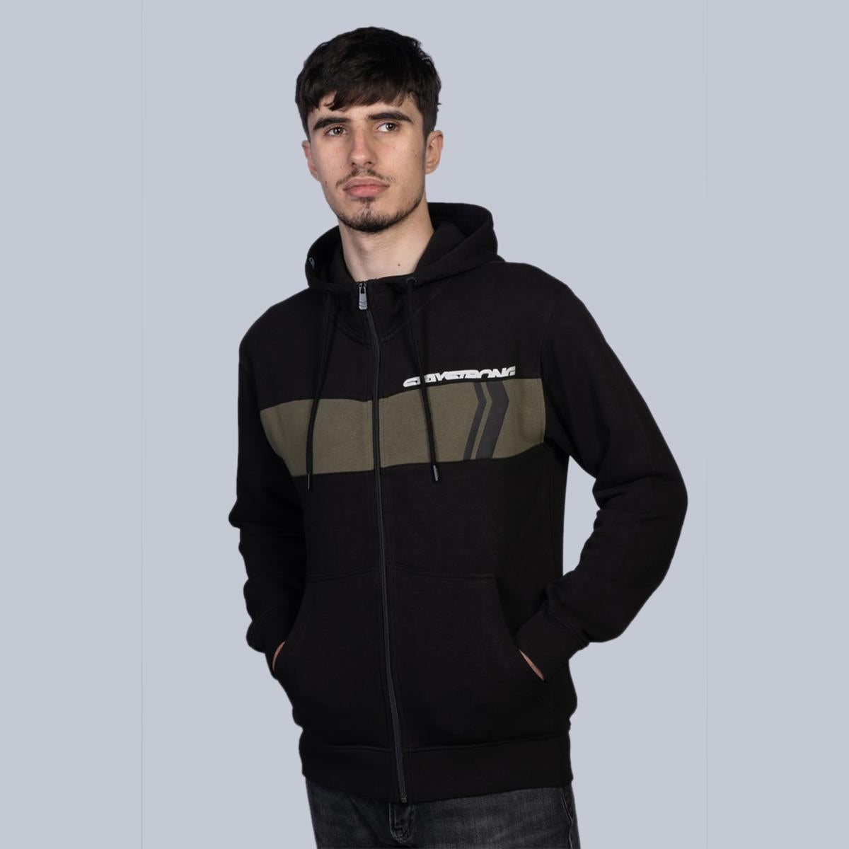 Stay Strong Cut Off Zip Hoodie - Black/Olive