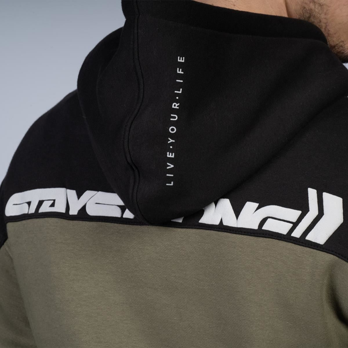 Stay Strong Cut Off Hoodie - Black/Olive