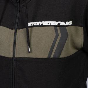 Stay Strong Cut Off Zip Hoodie - Black/Olive