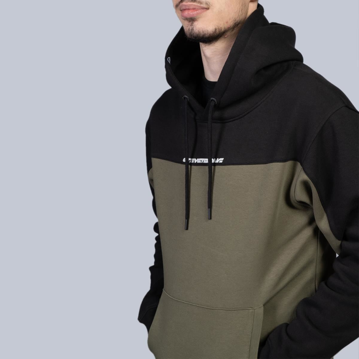 Stay Strong Cut Off Hoodie - Black/Olive