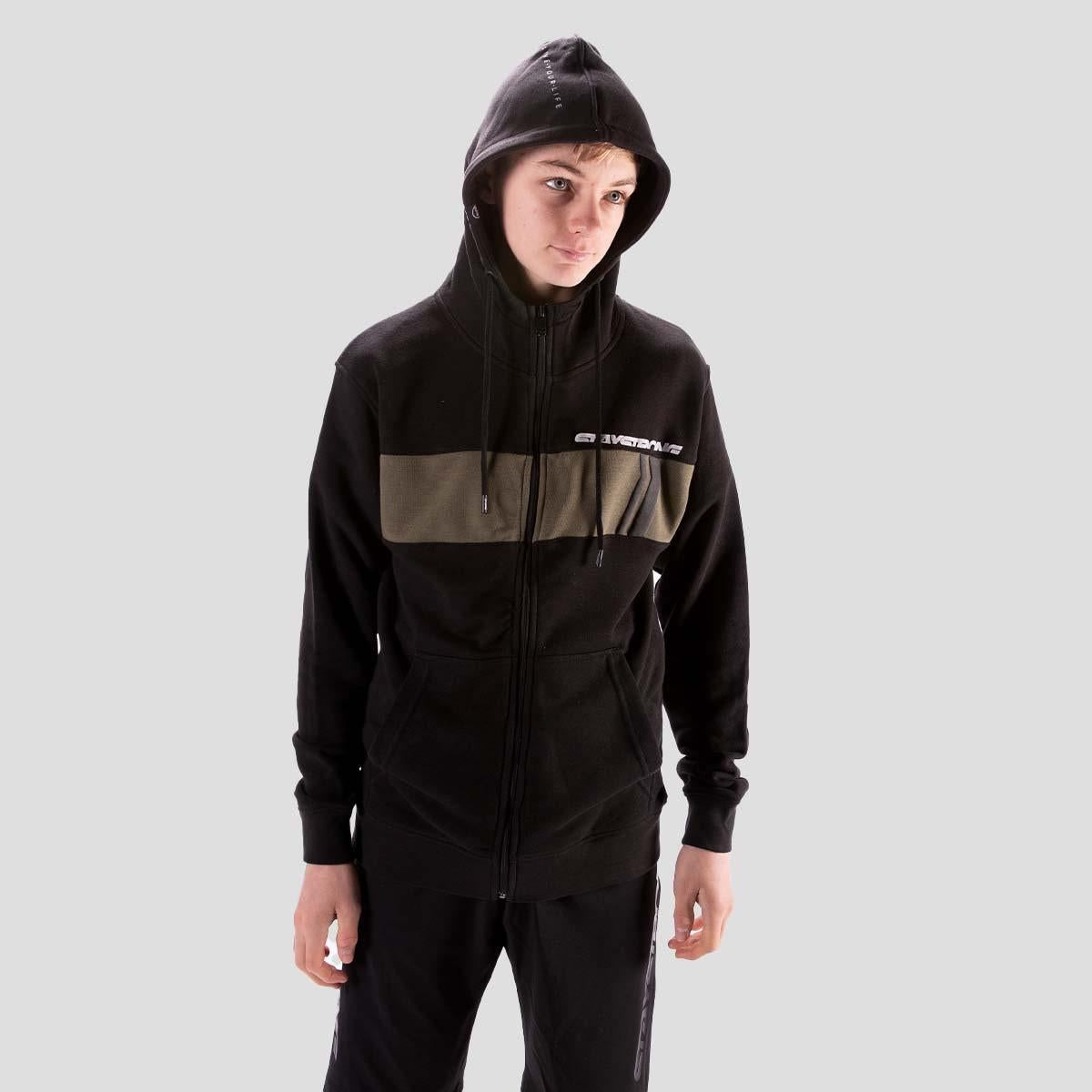 Stay Strong Cut Off Zip Hoodie - Black/Olive