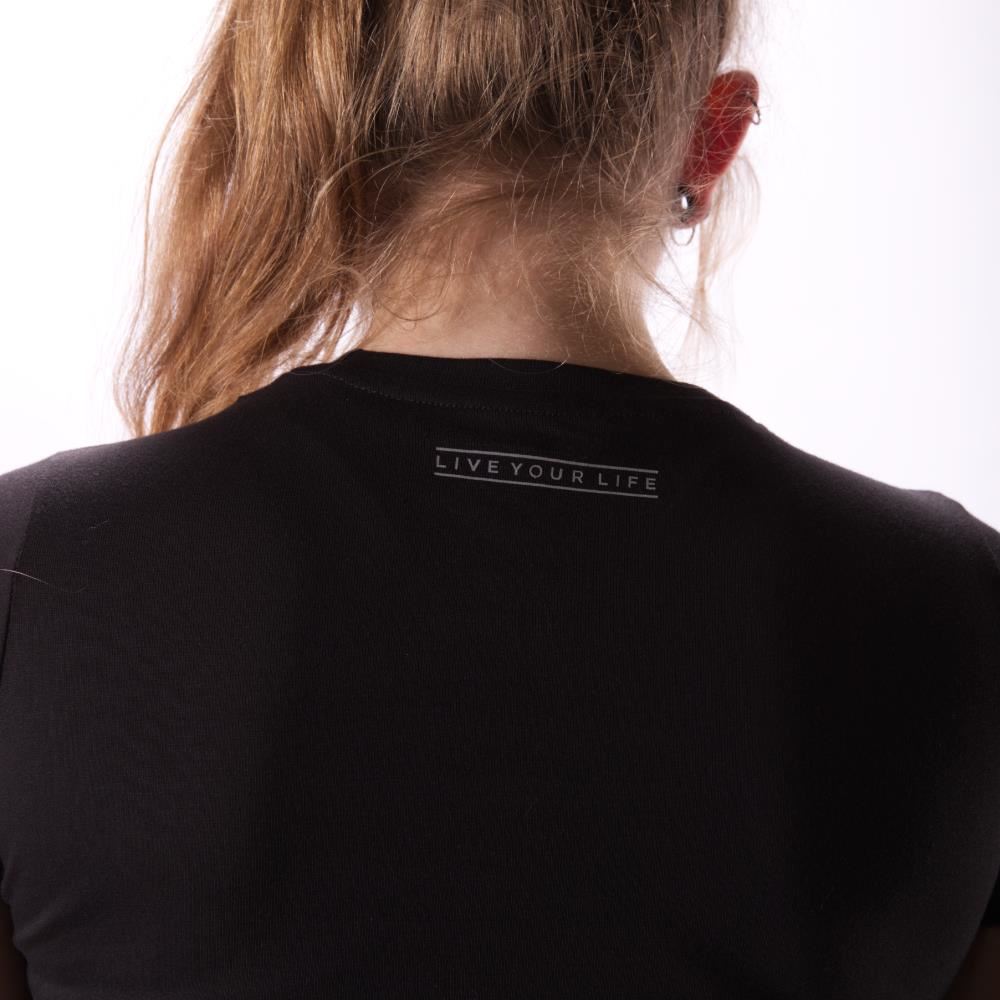 Stay Strong Word Box Reflective Ladies T-Shirt - Black