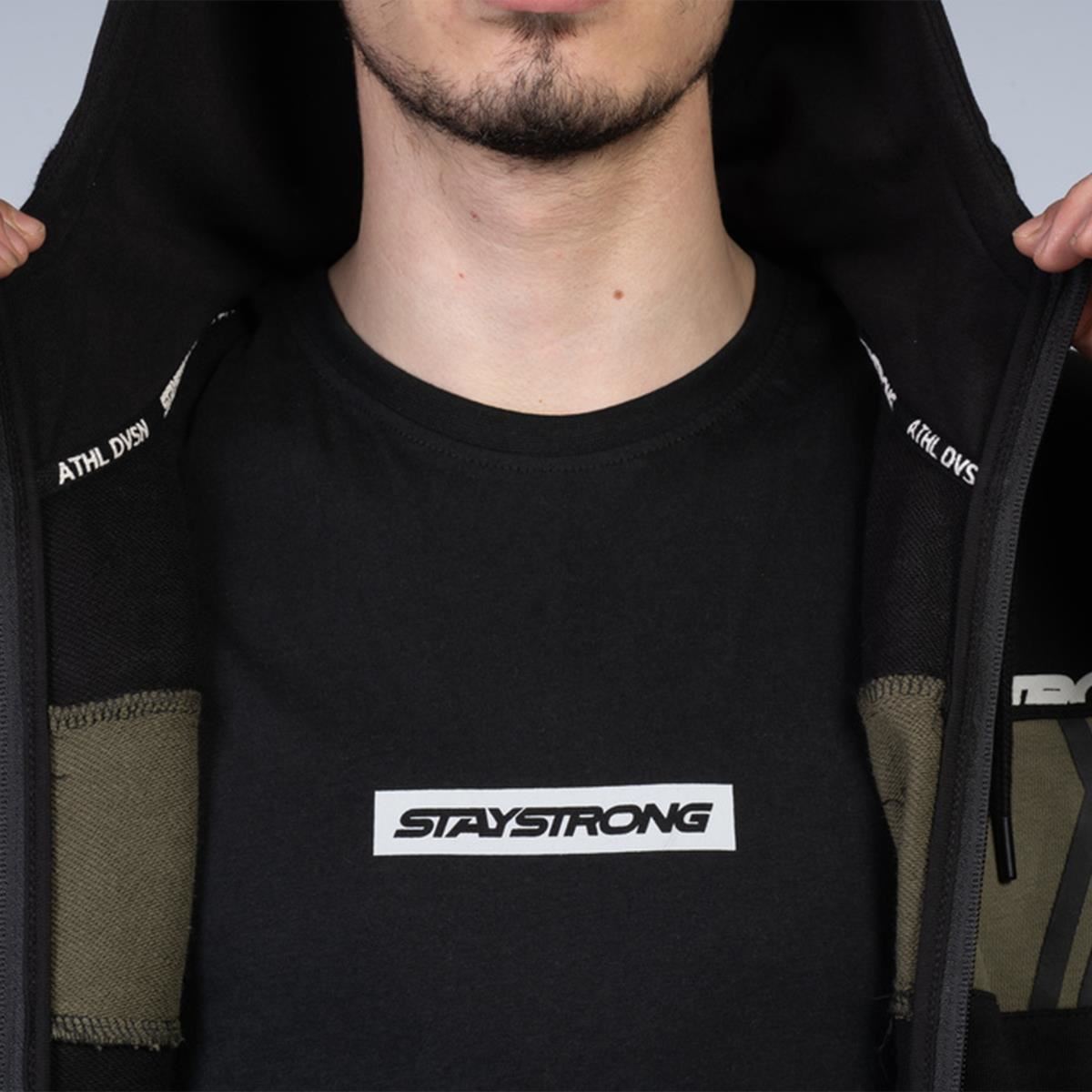 Stay Strong Cut Off Zip Hoodie - Black/Olive