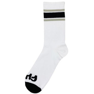 Cult Stripe Crew Socks - White With Grey & Black