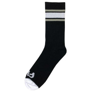 Cult Stripe Crew Socks - Black With Grey & White